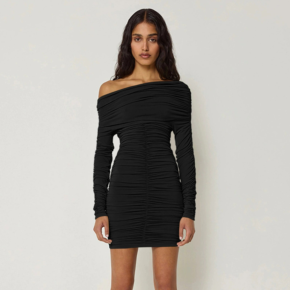 Zara Off Shoulder Long Sleeve Ruched Bodycon Dress for Fall Winter